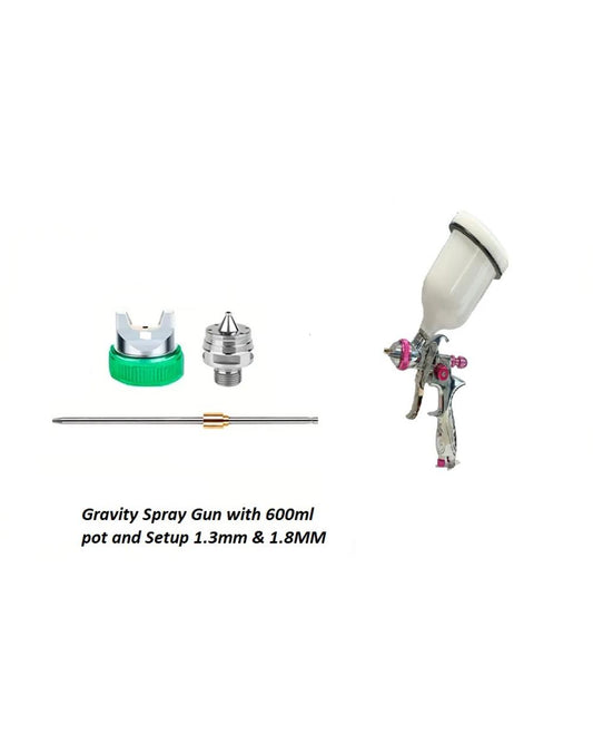 GRAVITY SPRAY GUN DUAL SETUP 1.3MM & 1.8MM WITH 600ML POT